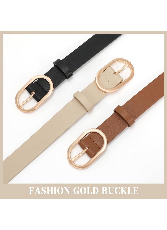 3 Pack Plus Size Women'S Leather Belts For Jeans Pants Dress Fashion Gold Buckle Ladies Waist Belt,Black Beige Coffee