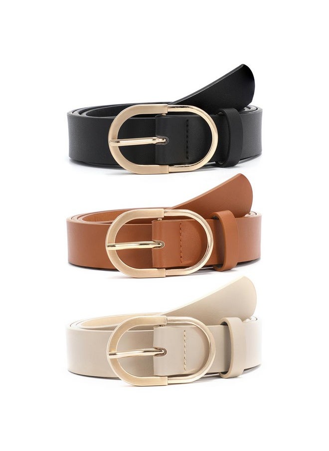 3 Pack Women'S Leather Belts For Jeans Dresses Pants Fashion Ladies Waist Belt With Gold Buckle