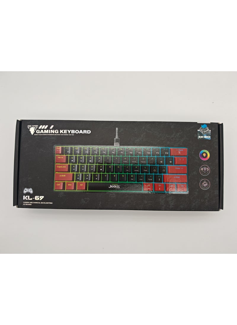 KL69 Wireless Bluetooth Gaming Office Keyboard, Type-C Rechargeable Black and Red