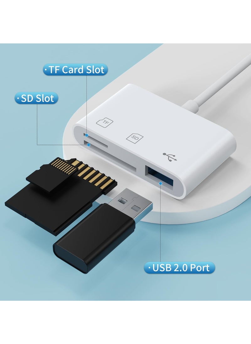 SD Card Reader for iPhone, Memory Card Reader with USB Camera Adapter Plug and Play Trail Game Camera SD Card Viewer Supports SD and TF Card Micro SD Card Adapter for iPad No App Required