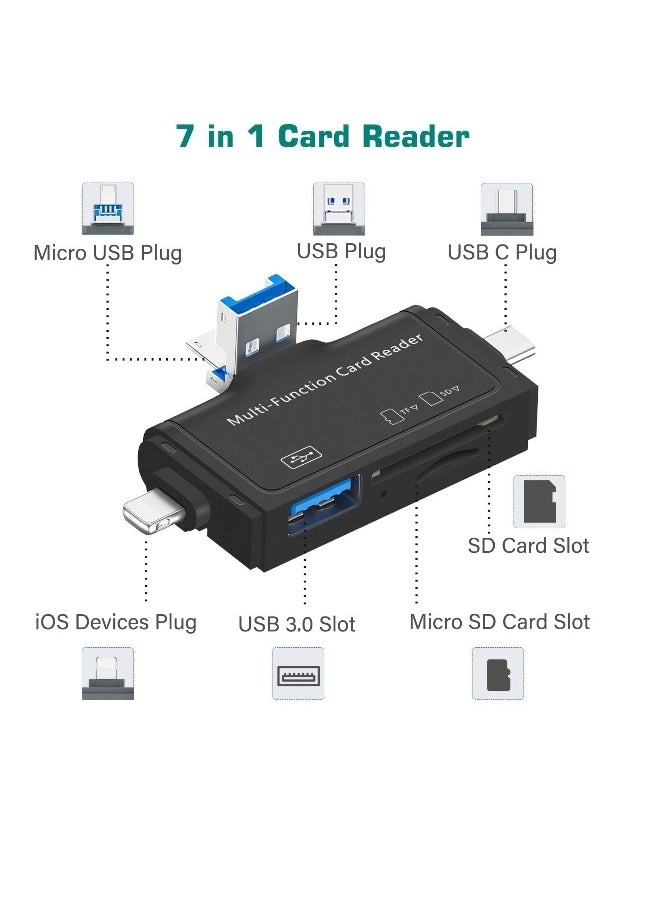 SD Card Reader for Android, Micro SD Card to USB Adapter, USB C SD Card Reader for Camera Memory Card Reader, Wansurs SD Card Reader for PC Phone Pads (7 in 1, Black)