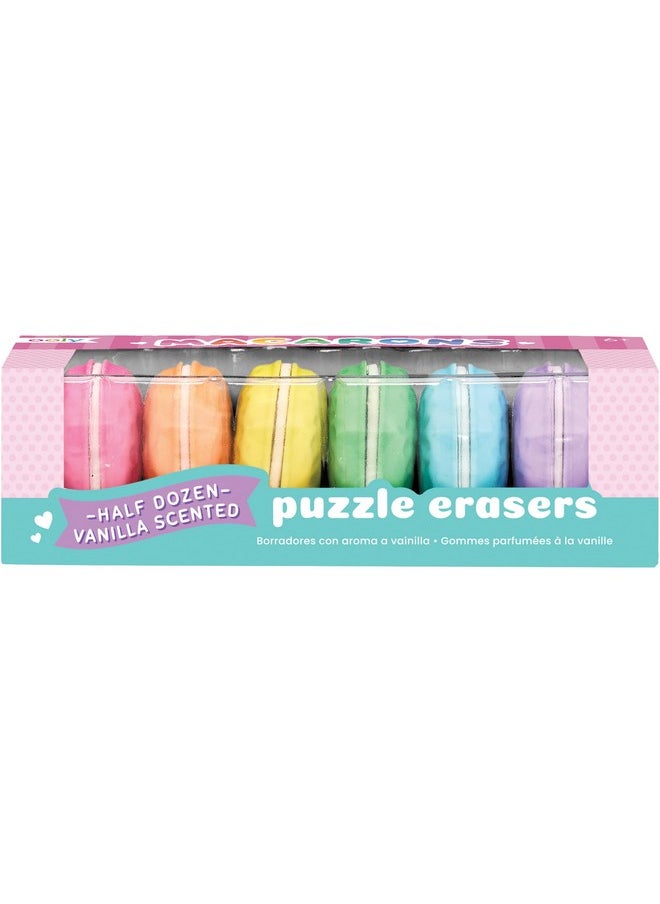 Macarons Vanilla-Scented Erasers For Pencils - Set Of 6 Colorful Macaron Erasers For School, Home, Or Office - Mix And Match Puzzle Erasers - Scented Erasers For Kids And Adults