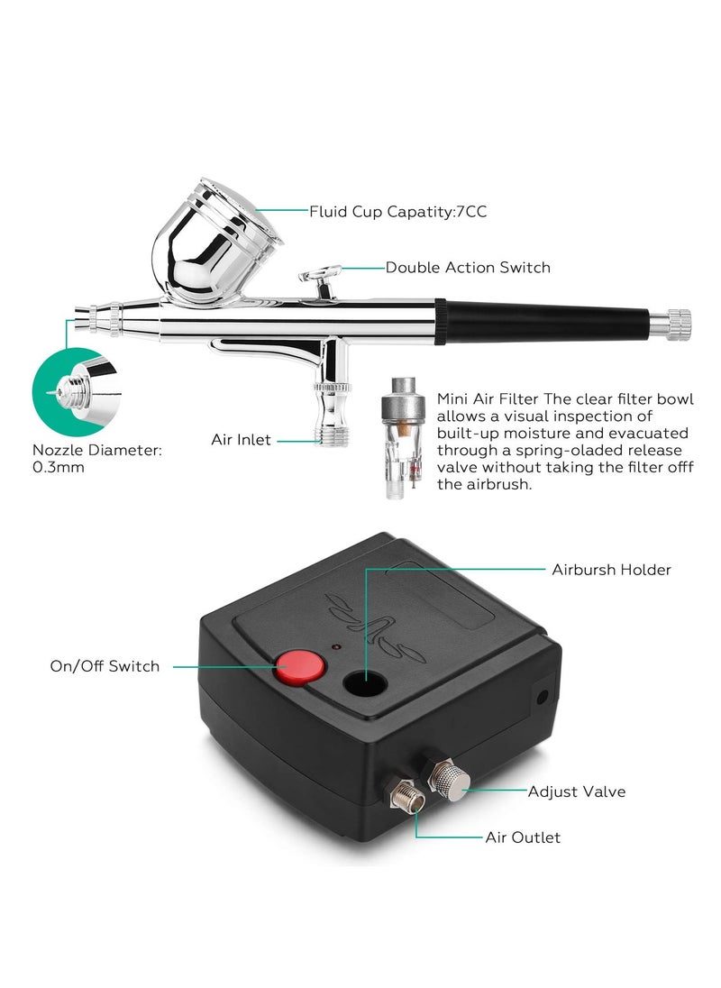 Mini Airbrush, Portable Airbrush Set with Air Compressor for Cake Decorating, Craft Tools, Painting and Nail Art.