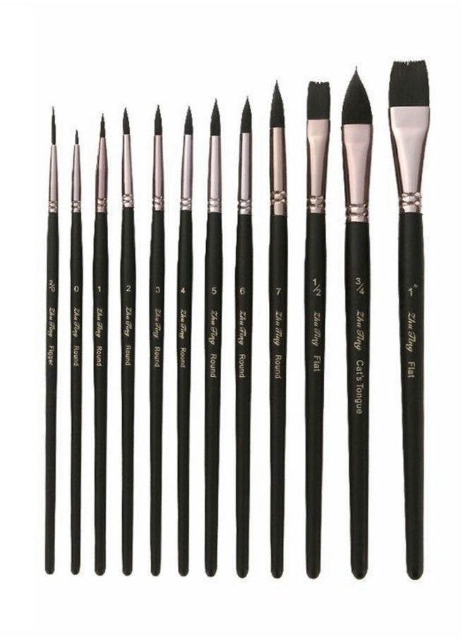 12 Pieces Watercolor Paint Brushes Intermediate Series Synthetic Nylon Brushes for Watercolor Acrylic Gouache Oil Painting Includes Round Flat Cat Tongue