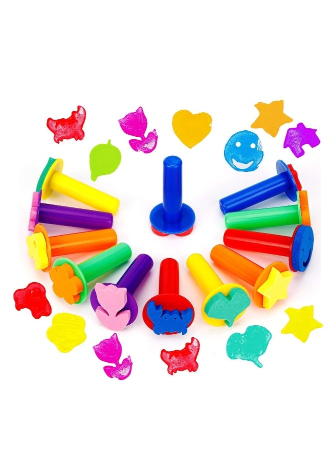 42Pcs Kids Paint Sponges Including 30 Craft Sponge Painting Shapes 12 EVA Sponge Stamper, Early Learning Finger Paint Sponge Brushes Foam Art Drawing Tools