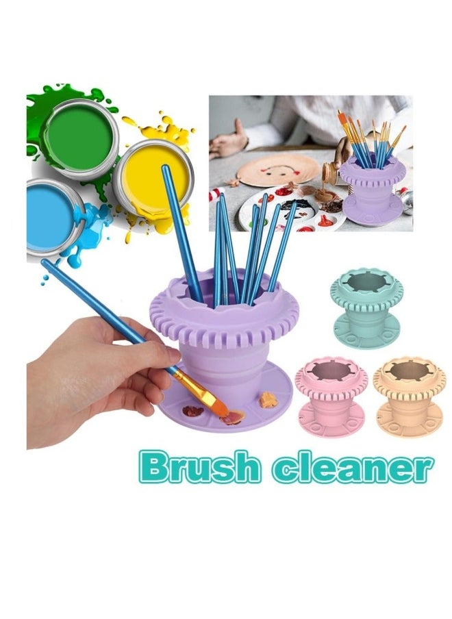 Paint Brush Cleaner, Foldable Paint Brush Cleaner Brush Rinser, Brush Rinser with Palette Tray, Paint Brush Rinse for Acrylic, Watercolor, and Water-Based Paints, Painting Art Supplies, Purple