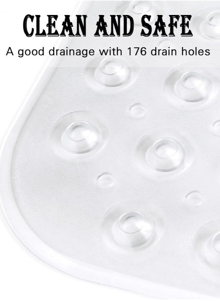 Bath and Shower Safety Mats 40 x 16 Inch Non Slip and Extra Large Bath Floor Mats with Suction Cups Machine Washable Bathroom Mats with Drain Holes Clear