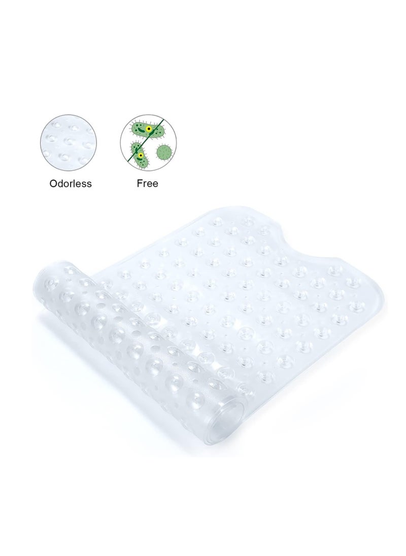 Bath and Shower Safety Mats 40 x 16 Inch Non Slip and Extra Large Bath Floor Mats with Suction Cups Machine Washable Bathroom Mats with Drain Holes Clear