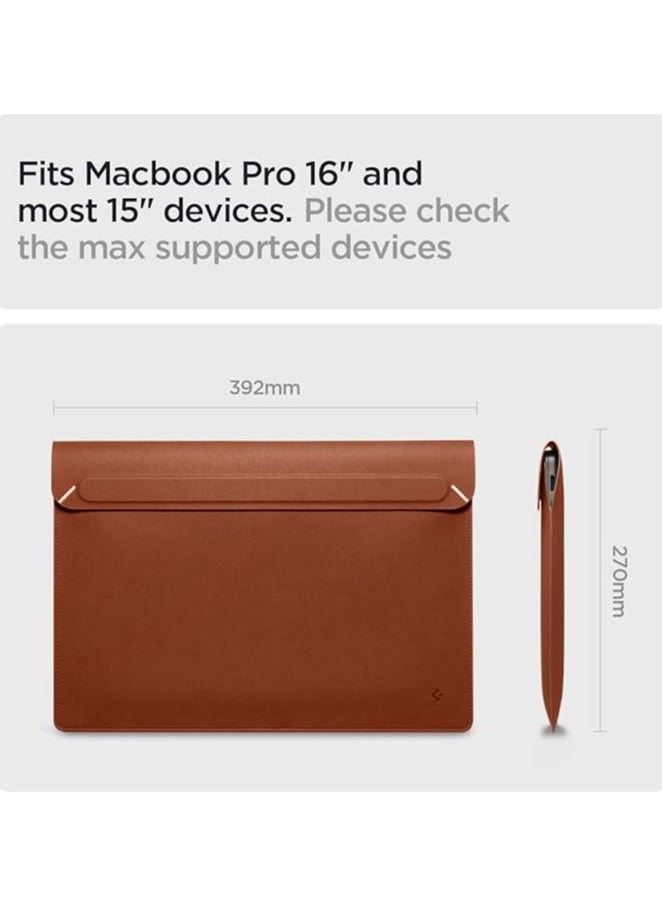 Laptop Sleeve S 15 15.6 16 inch, compatible with MacBook Pro, Built in Magnetic Flap with [Foldable Stand] Leather Laptop Case, Laptop Pouch Bag - Classic Brown