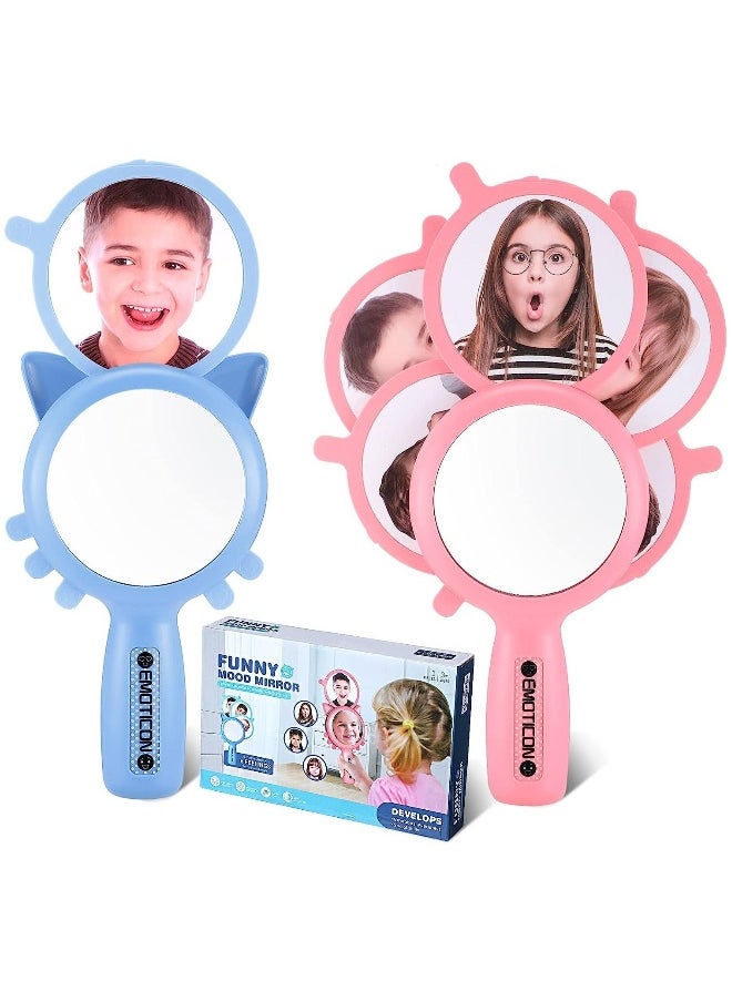 Emotional Learning Mirror, Handheld Unbreakable Mirror, Autism Sensory Toys Play Mirror for Kids Social Emotional Learning School Social Skills Therapy Tool, Pink and Blue