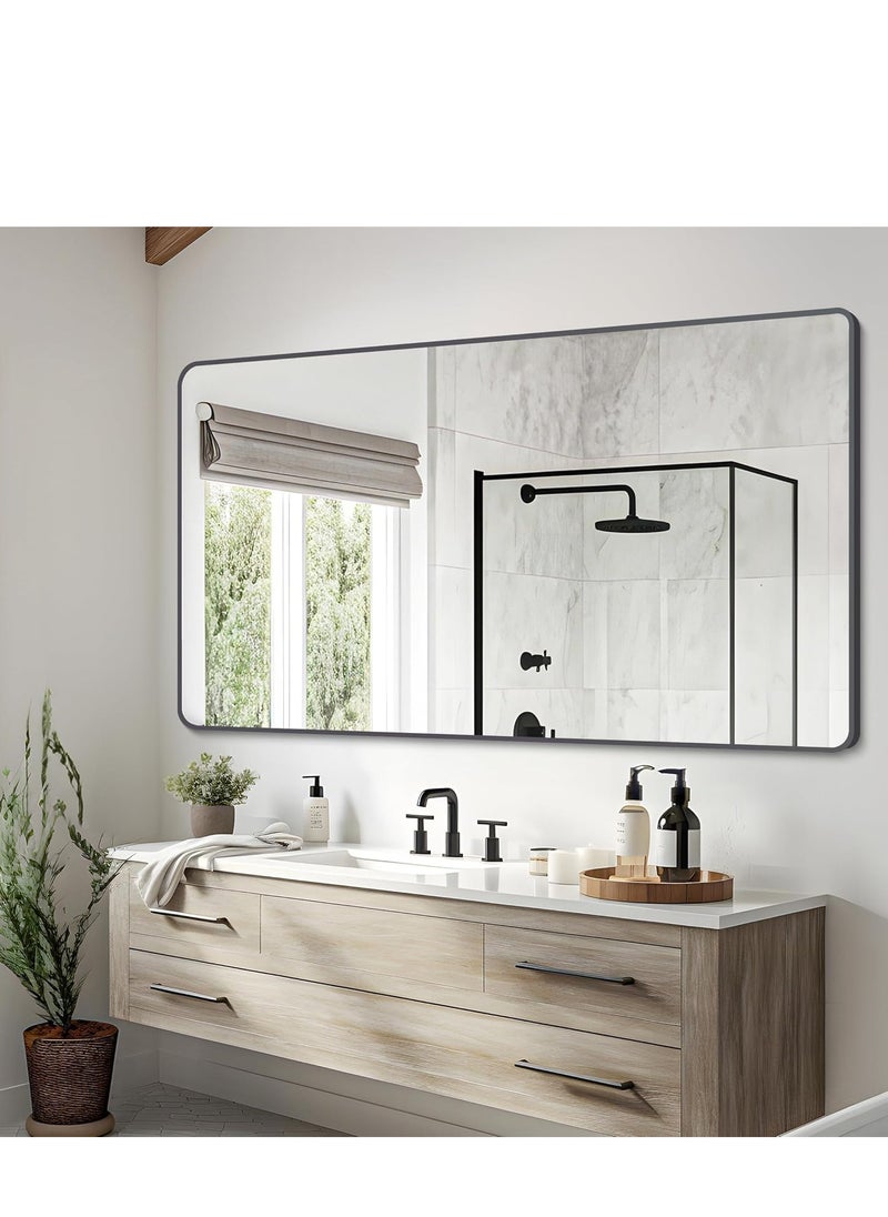 Sleek Black Framed 90x180 cm Rectangle Mirror – Horizontal Wall-Mounted Mirror for Bathroom, Living Room, and Bedroom