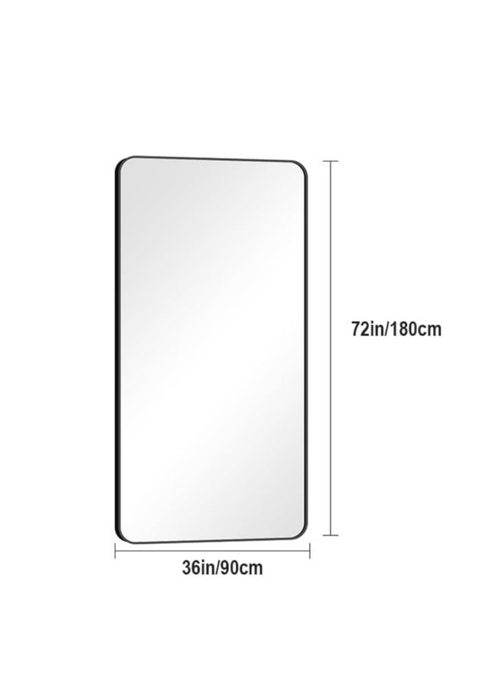 Sleek Black Framed 90x180 cm Rectangle Mirror – Horizontal Wall-Mounted Mirror for Bathroom, Living Room, and Bedroom