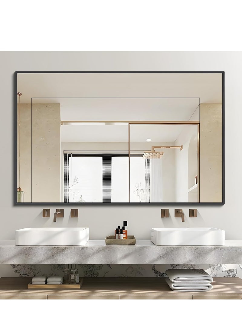 Rectangular Black Wall-Mounted Mirror 90x180 cm – Vanity Mirror with Square Corners, Perfect for Bathroom, Bedroom, and Entryway