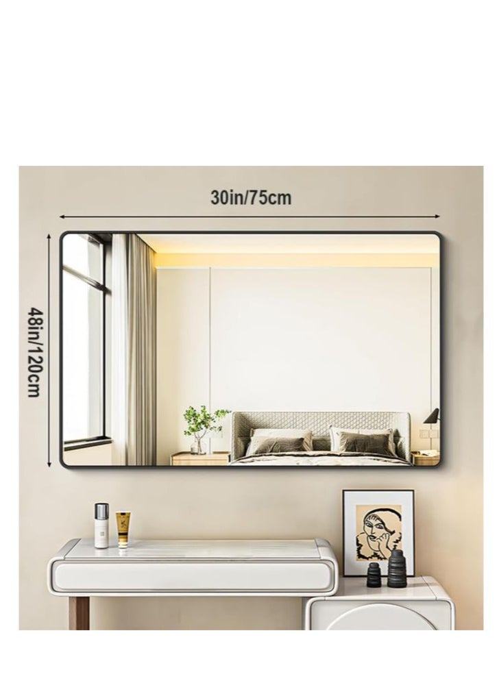 Modern Black 75x120 cm Black Rectangle Wall-Mounted Mirror – Horizontal Vanity Mirror with Square Corners for Bathroom, Bedroom, and Entryway