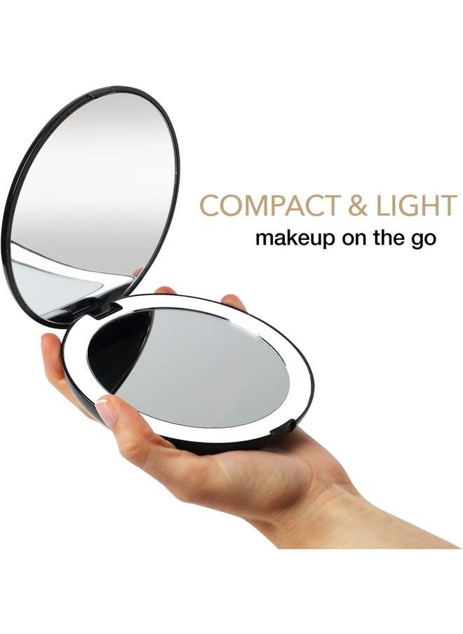 bluejw LED Lighted Travel Makeup Mirror, 1x/10x Magnification - Daylight LED, Compact, Portable, Large 5” Wide Illuminated Folding Mirror