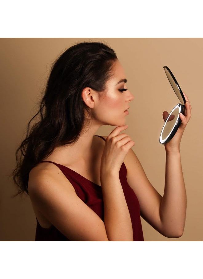 bluejw LED Lighted Travel Makeup Mirror, 1x/10x Magnification - Daylight LED, Compact, Portable, Large 5” Wide Illuminated Folding Mirror