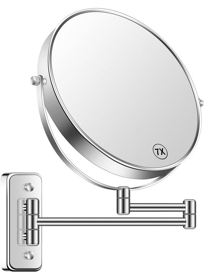 9” Large Wall Mounted Makeup Mirror 1X/7X Double-Side Bathroom Magnifying Mirror 360 Swivel Vanity Mirror Extendable Shaving Wall Mount Cosmetic Mirror for Men and Women, Chrome