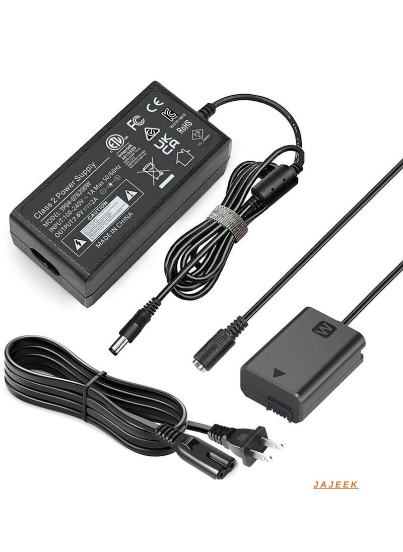 AC-PW20 AC Power Adapter & NP-FW50 Dummy Battery Kit for Sony Alpha Cameras – Compatible with ZV-E10, A7 Series, A6500, A6400, A6300, A6100, A6000, A5100, RX10, NEX Models