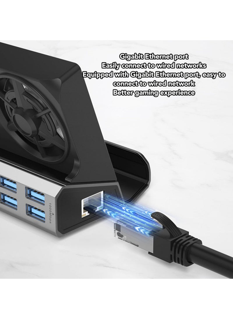 10 in 1 Docking Station for Steam Deck for ROG ALLY, USB C Laptop Docking Station with 5 USB 3.0 2.0 Dual Cooling Fan HD MI 4K At 60Hz 100W Charging Port for Valve Steam Deck