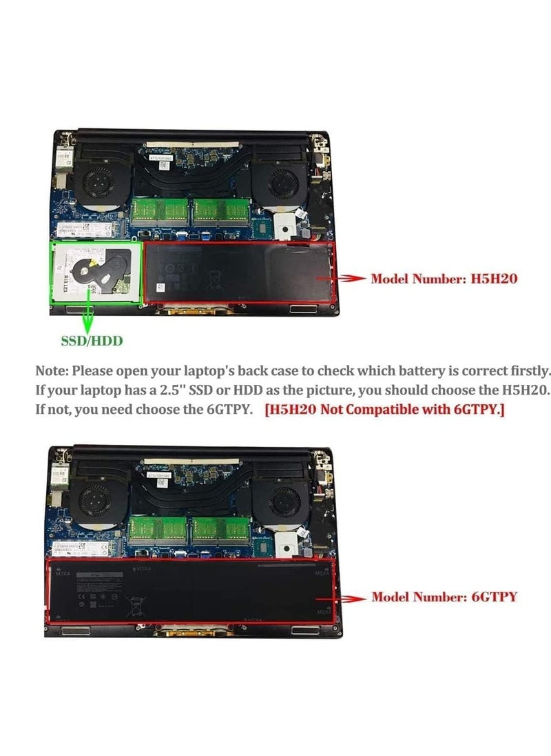 11.4V 56Wh Laptop battery compatible for Dell H5H20 XPS 15 9560 9550 9570 7590 7591 15-9560-D1845 Precision 5540 5530 5520 5510 62MJV 6GPTY M7R96 05041C 5D91C,3Cell