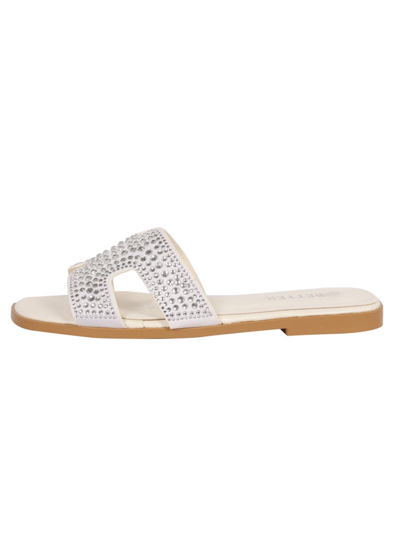 Ladies Flat Sandal White