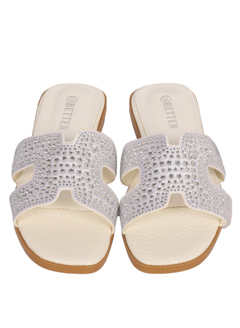 Ladies Flat Sandal White