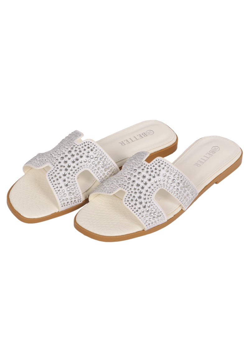 Ladies Flat Sandal White