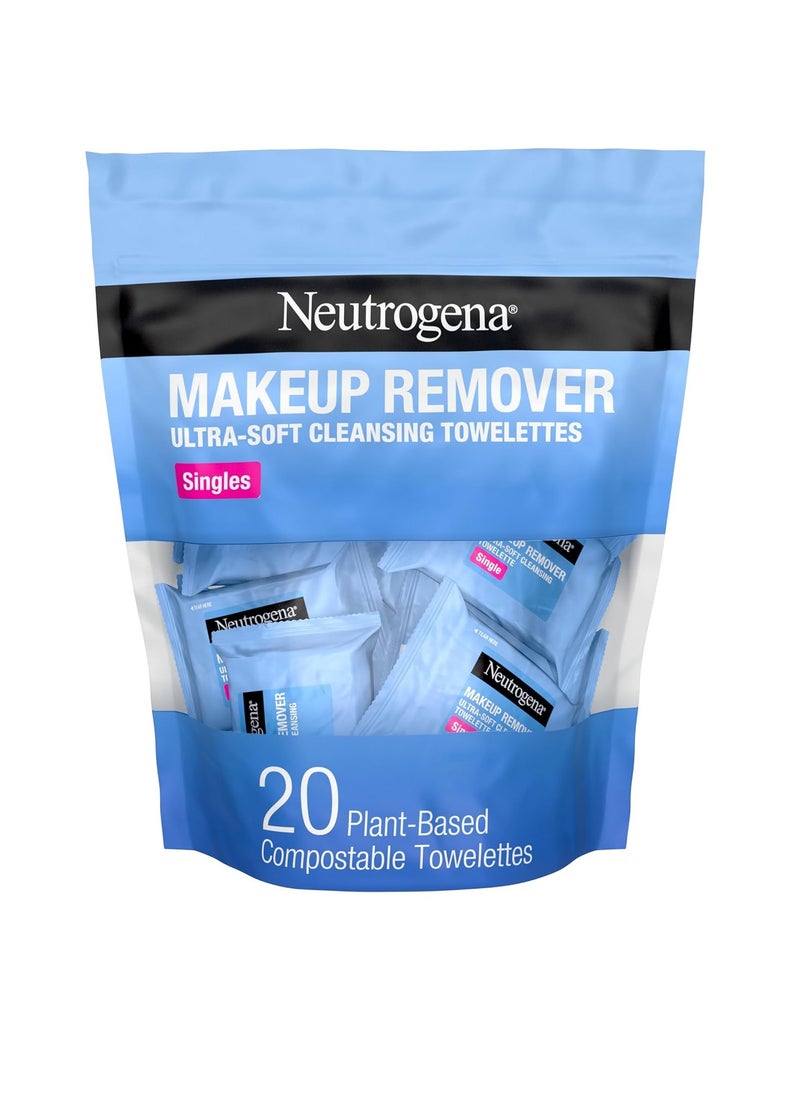 Makeup Remover Wipes Individually Wrapped Daily Face Wipes for Waterproof Makeup Travel and On the Go Singles 20 Count