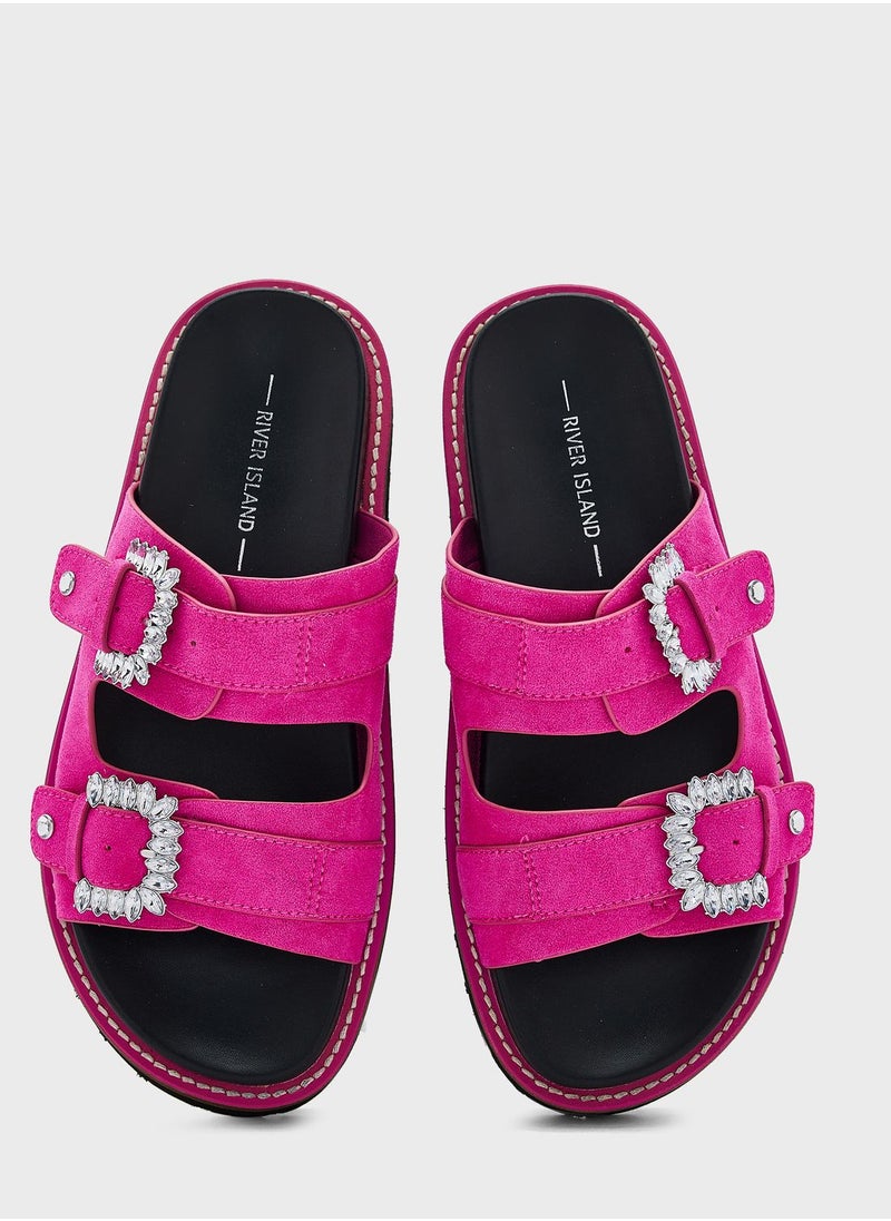 Double Buckle Flat Sandals