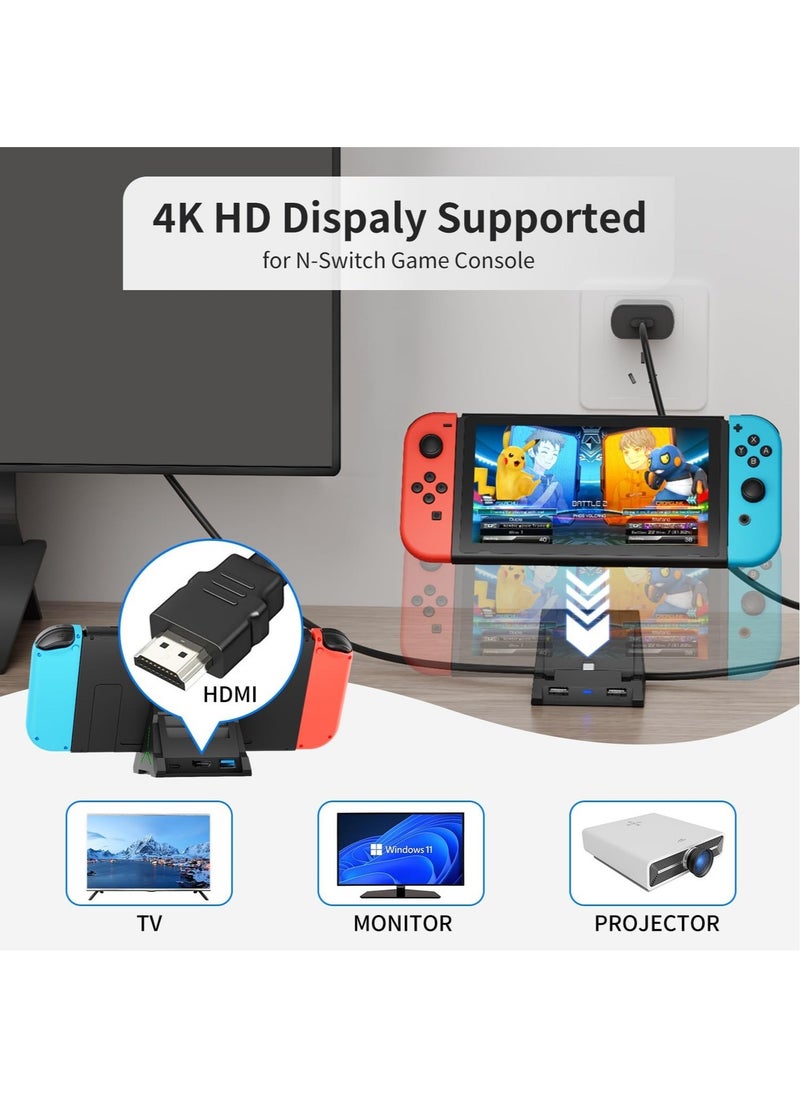 TV Dock Station for Switch/Switch OLED, Switch TV Dock with 4K HDMI/USB C/USB 3.0 Port, LED Beathing Atmosphere Light and can Hold 4 Game Slots, Replacement Charging Dock for Nintendo Switch