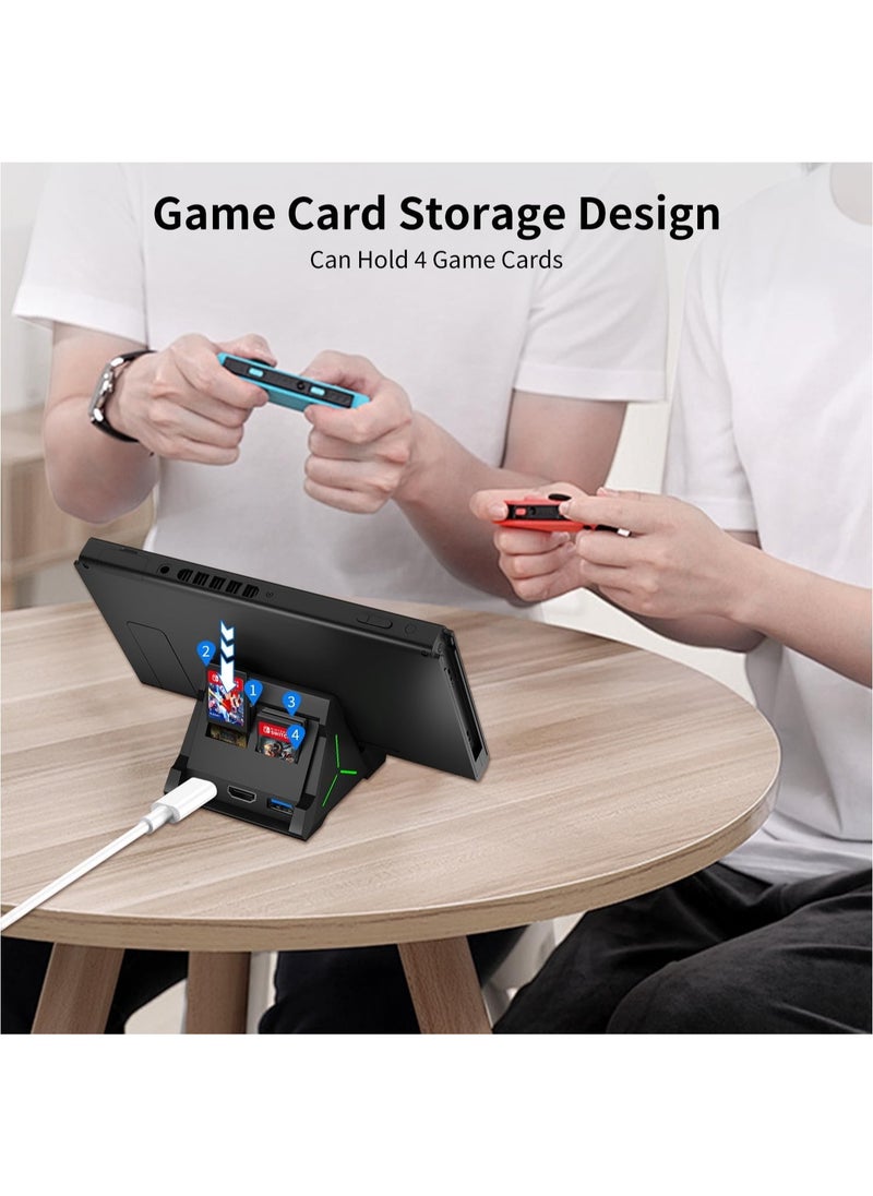 TV Dock Station for Switch/Switch OLED, Switch TV Dock with 4K HDMI/USB C/USB 3.0 Port, LED Beathing Atmosphere Light and can Hold 4 Game Slots, Replacement Charging Dock for Nintendo Switch