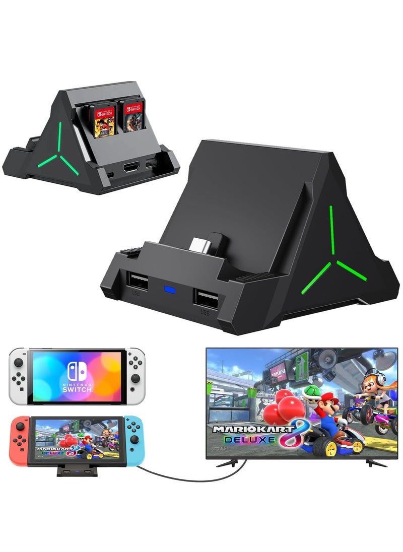 TV Dock Station for Switch/Switch OLED, Switch TV Dock with 4K HDMI/USB C/USB 3.0 Port, LED Beathing Atmosphere Light and can Hold 4 Game Slots, Replacement Charging Dock for Nintendo Switch