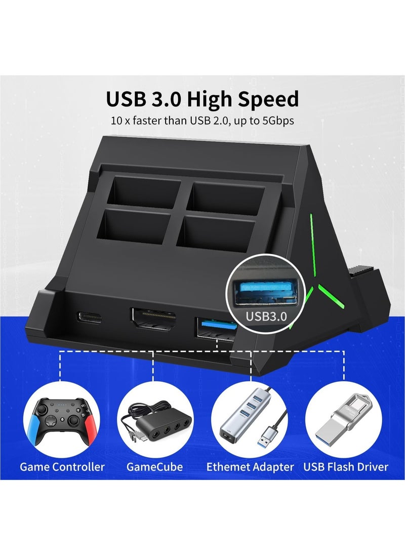 TV Dock Station for Switch/Switch OLED, Switch TV Dock with 4K HDMI/USB C/USB 3.0 Port, LED Beathing Atmosphere Light and can Hold 4 Game Slots, Replacement Charging Dock for Nintendo Switch