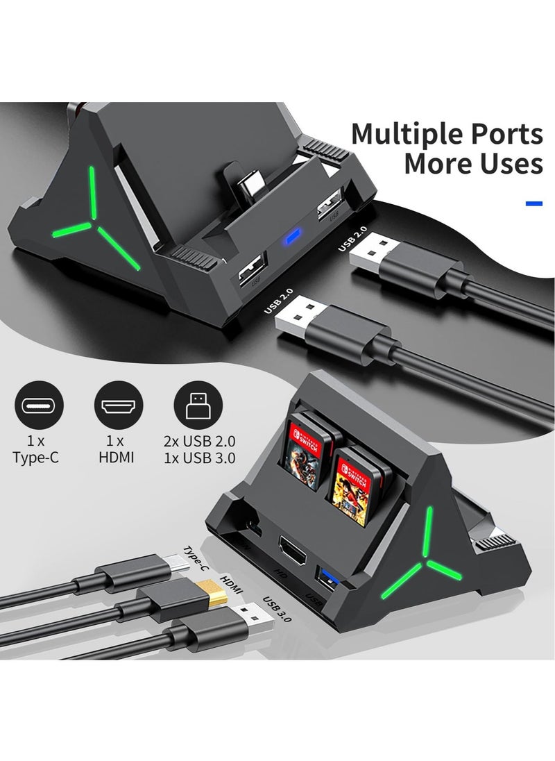 TV Dock Station for Switch/Switch OLED, Switch TV Dock with 4K HDMI/USB C/USB 3.0 Port, LED Beathing Atmosphere Light and can Hold 4 Game Slots, Replacement Charging Dock for Nintendo Switch