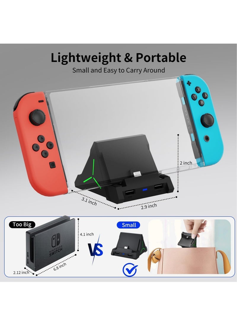 TV Dock Station for Switch/Switch OLED, Switch TV Dock with 4K HDMI/USB C/USB 3.0 Port, LED Beathing Atmosphere Light and can Hold 4 Game Slots, Replacement Charging Dock for Nintendo Switch