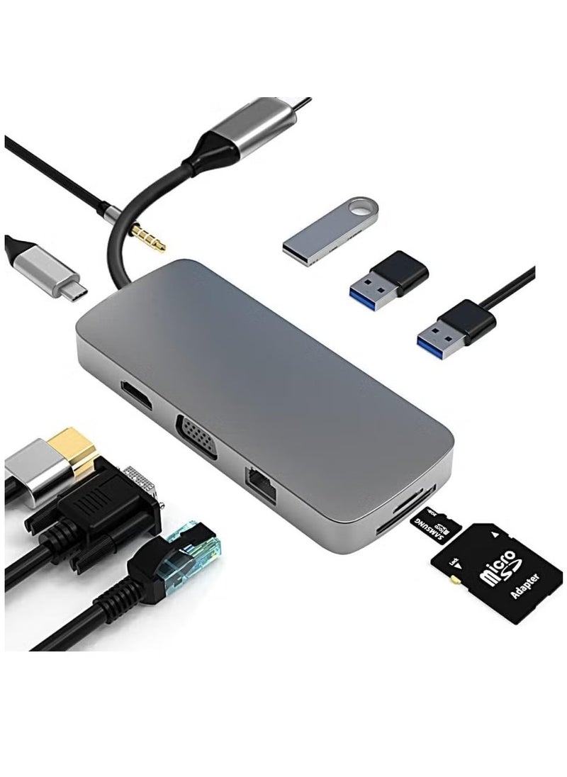 10-in-1 USB C Hub to HDMI 4K Adapter with VGA, 100W PD Charging, USB 3.0/2.0, Gigabit Ethernet, SD/TF Card Reader, 3.5mm Audio Jack, Type-C Docking Station for MacBook Pro/Air, XPS, Laptops & More