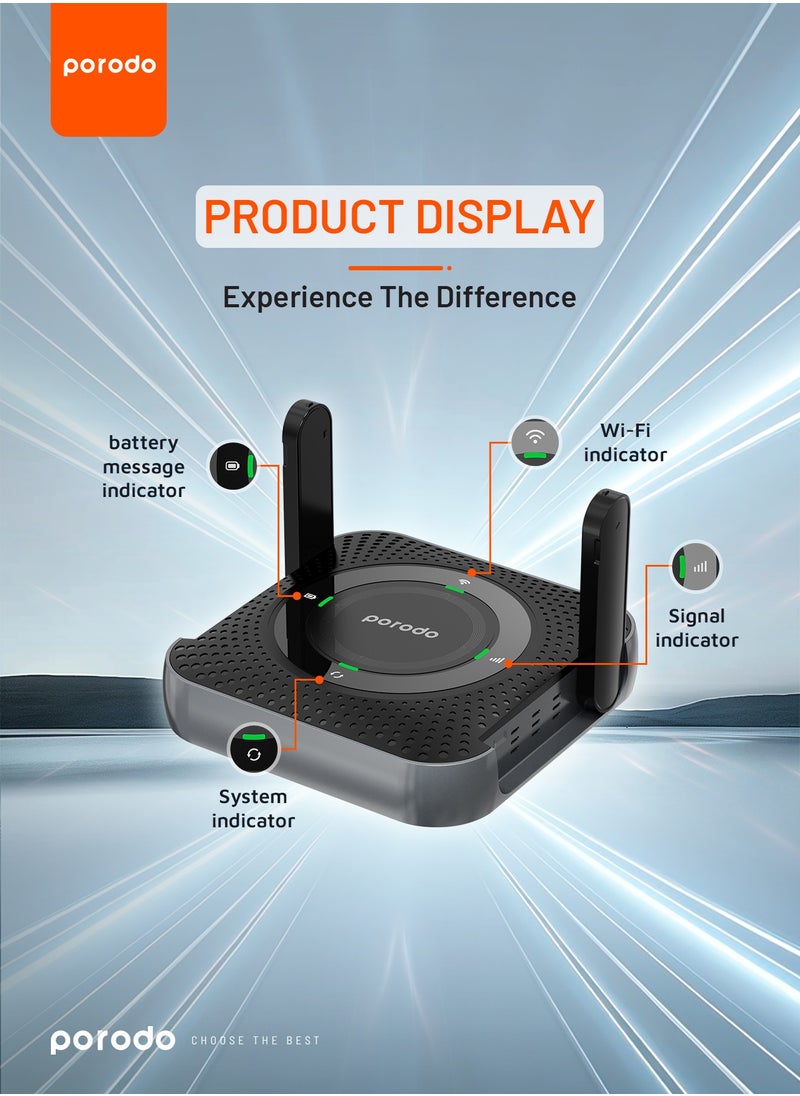 Portable Wireless Router /  CPE MiFi 3G/4G / 4000mAh / 10 Connected Devices / Travel /4G / LTE Home & Outdoor Portable Router  - Black/Grey