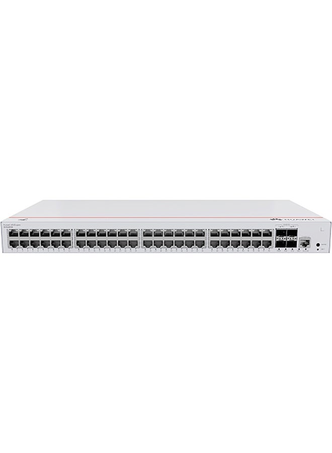 S310-48P4X 48-Port Gigabit Switch with 4 x 10GE SFP+ Ports, PoE+ (380W), 1U Rack-Mountable, AC Power Supply, 131 Mpps Forwarding Rate, 176 Gbit/s Switching Capacity, Metal Chassis, 49.44W Typical Power Consumption, Intelligent Cooling Fans, Surge Protection, 5% to 95% Humidity, Operating Temp -5°C to +50°C, RJ45 Console Port, EMC & Safety Certifications White