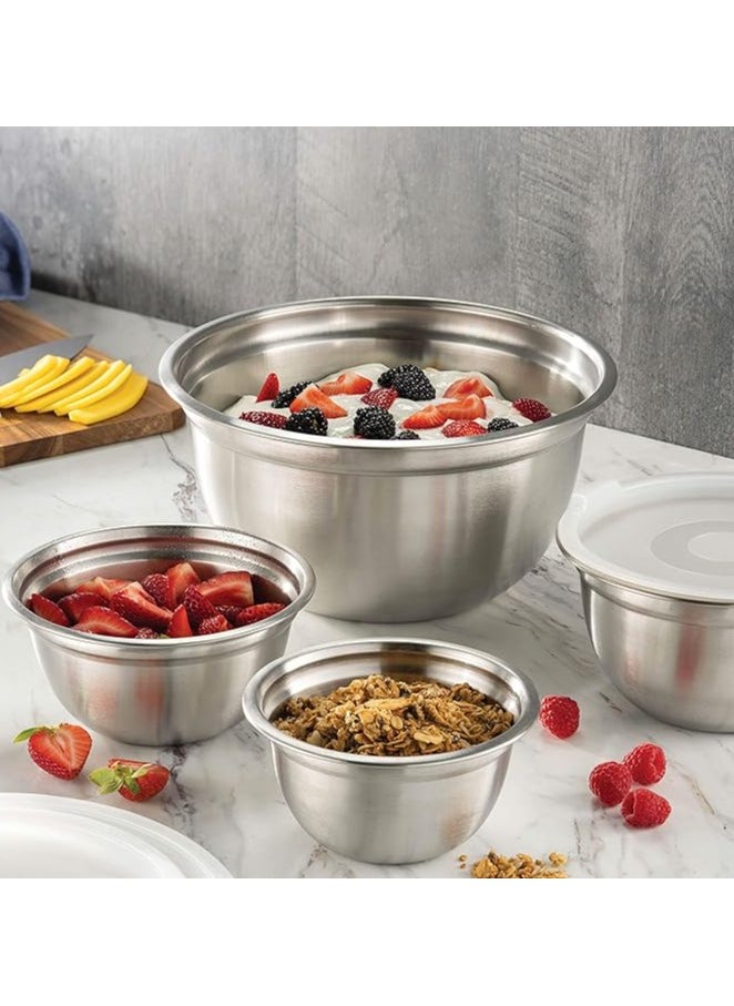 5 Pieces Mixing Round Bowl Stainless Steel Mixing Bowl Set  With Airtight Lids, Flat Base For Stability , Easy Grip Whisking, Mixing, Beating Bowls 18 20 22 24 26cm Set Bowl