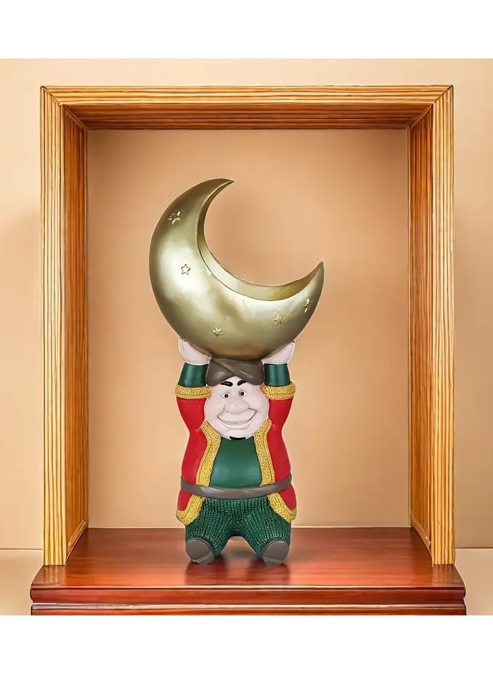 Ramadan Celebration Figurine - Resin Muslim Character with Moon Base, Versatile Indoor/Outdoor Decor for Living Room and Home