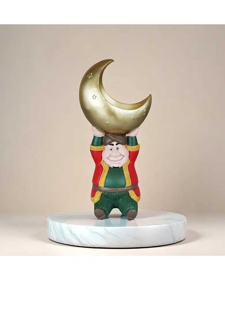 Ramadan Celebration Figurine - Resin Muslim Character with Moon Base, Versatile Indoor/Outdoor Decor for Living Room and Home