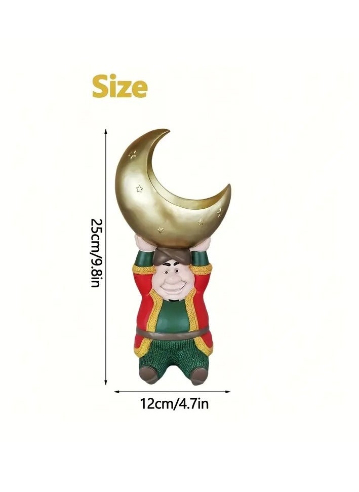 Ramadan Celebration Figurine - Resin Muslim Character with Moon Base, Versatile Indoor/Outdoor Decor for Living Room and Home