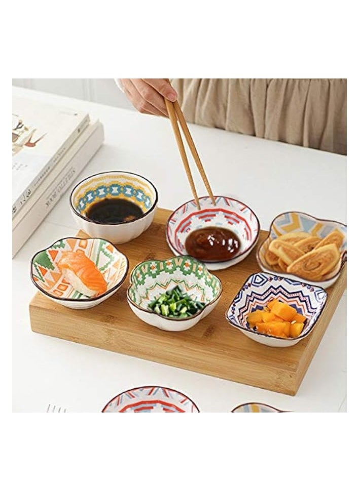 Bowls 4 Oz - 6-Pack Little Dipping Bowl Set - Strong Ceramic Mini Bowl - Small Condiment, Appetizer, Snack, Soy Sauce Dish - Cute Serving Bowls for Parties(Mixed)