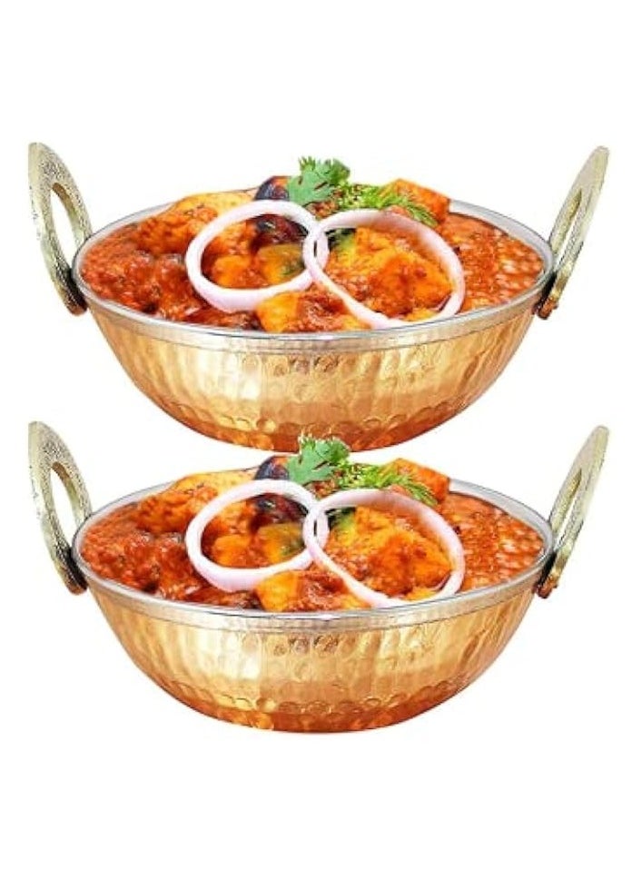 Deals Indian Copper Serveware Karahi Vegetable Dinner Bowl with Handle for Indian Food, Diameter 5 Inches