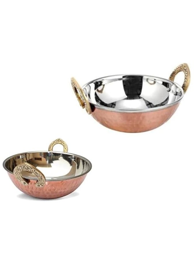 Deals Indian Copper Serveware Karahi Vegetable Dinner Bowl with Handle for Indian Food, Diameter 5 Inches