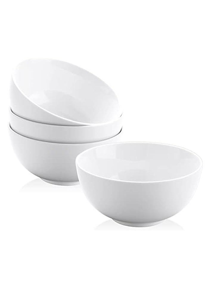 22 oz Ceramic Cereal Bowls, 6“ White Porcelain Bowls Set for Soup Oatmeal Rice Fruits, Set of 4, Microwave Dishwasher Safe