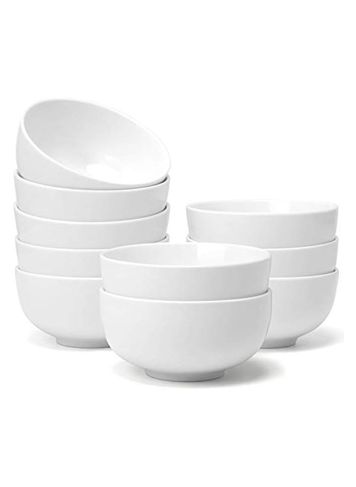 Ceramic Ice Cream Dessert Bowls, Cereal Bowls Set of 10, Porcelain Soup Bowls for Kitchen, 11 Oz Small Serving Bowls, Lead-Free, Dishwasher & Microwave Safe - White, 4.5 Inch