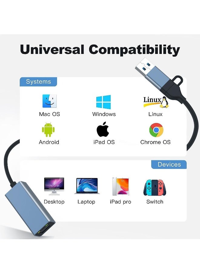 USB to Ethernet Adapter, USB 3.0/USB C to RJ45 Ethernet Adapter, 100Mbps LAN Adapter, Type C Thunderbolt 3 LAN Network Adapter for Tablet/Mobile/PC/MacBook/Windows/Surface Pro, etc