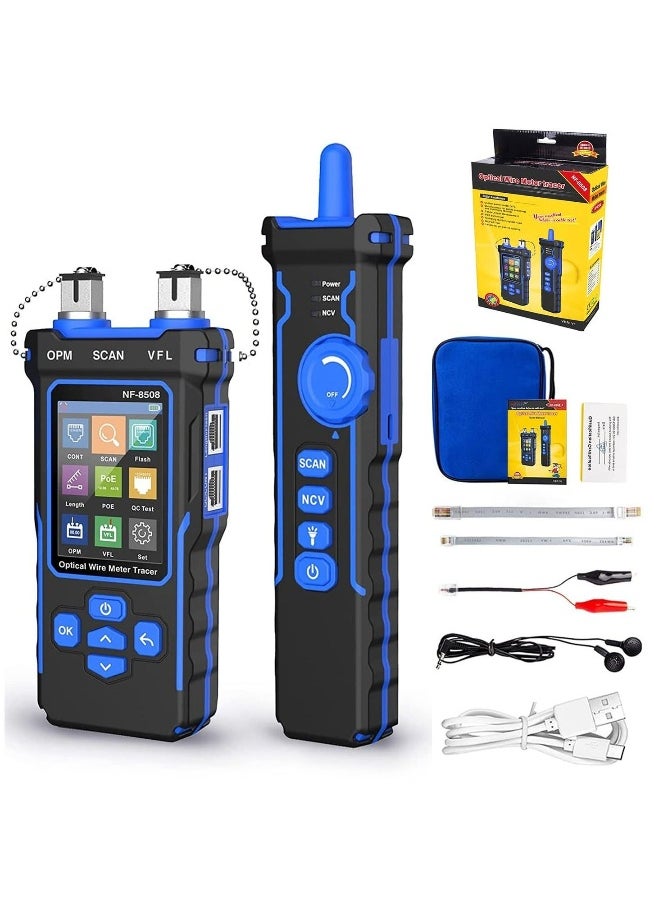 Network Cable Tester and Tracker, Fiber Tester, Network Cable Tester with Optical Power Meter VFL, RJ11 RJ45/PoE Tester/CAT5 CAT6/length Measurement, for Telephone, Ethernet, Video, PoE Tester