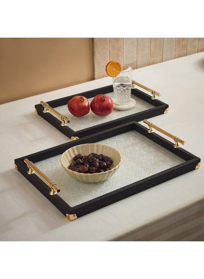 Dorothy 2-Piece Wooden Tray with Glass Base Set 45.5 x 6.5 x 32.5 cm